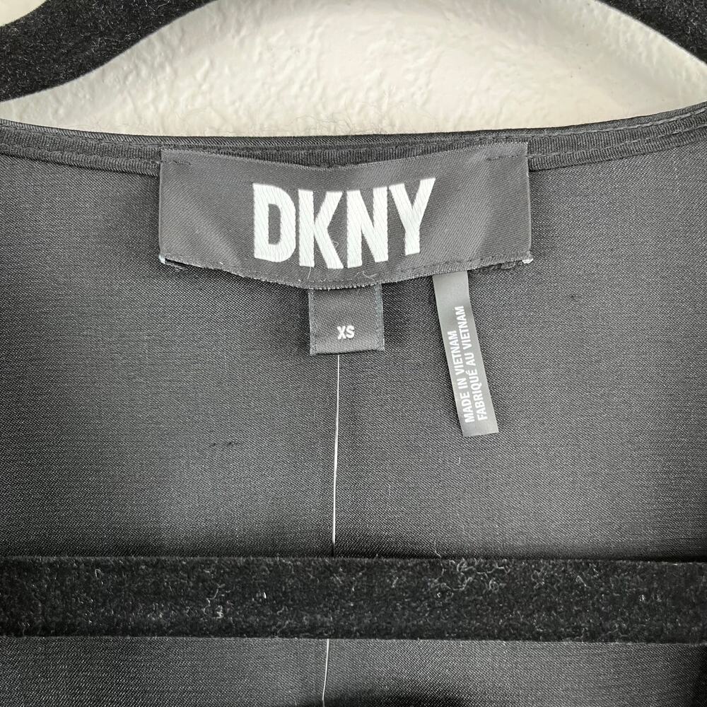 DKNY Black Satin Peplum Blouse V-Neck Long Puff Sleeve Evening Party XS NWT - Picture 4 of 13